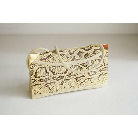 Vintage Kid Leather Python Skin Nude Beige Convertible Clutch - Picture 2 of 10